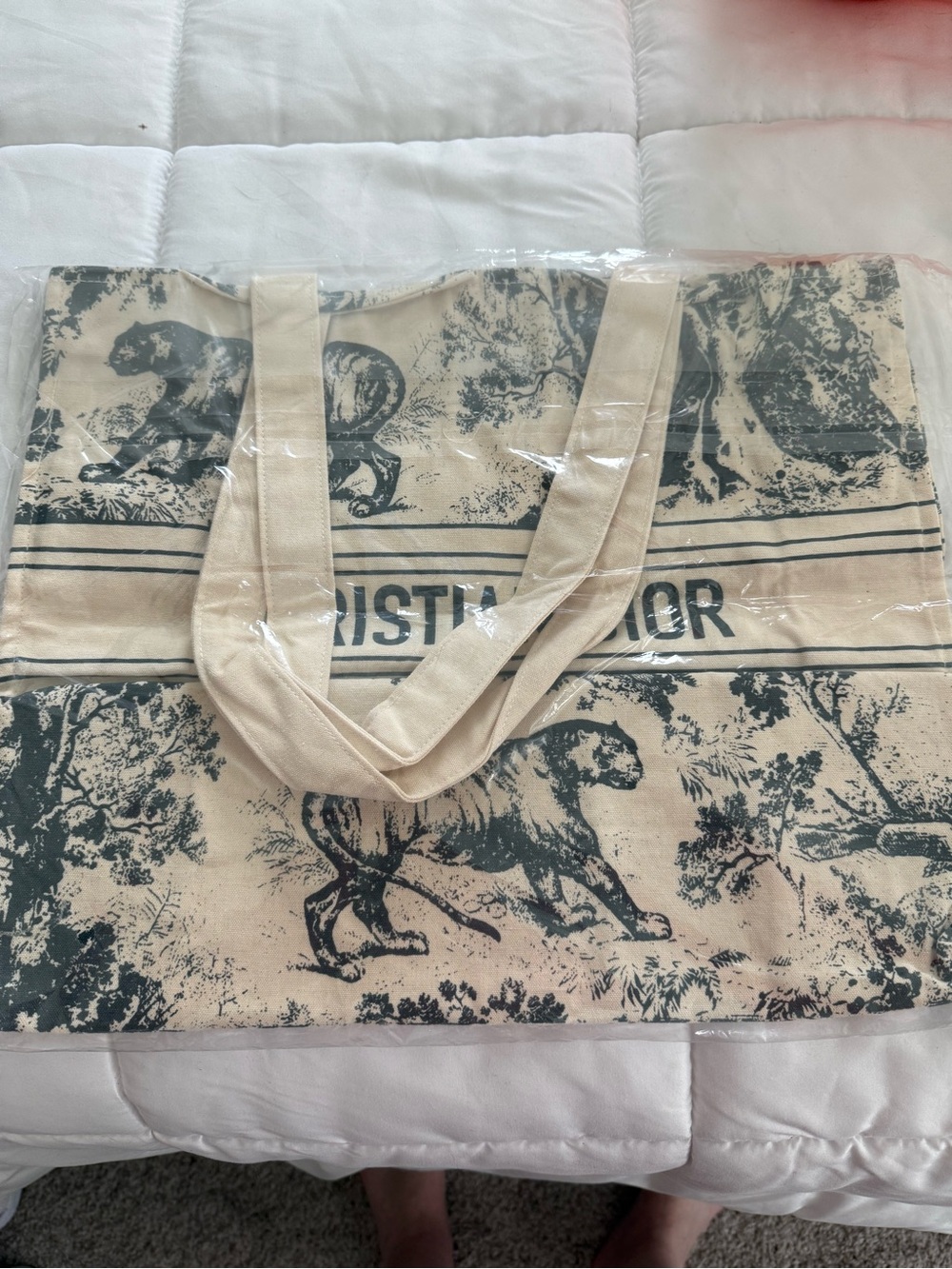Dior Canvas Tote with Toile Animal Print in Beige and Black